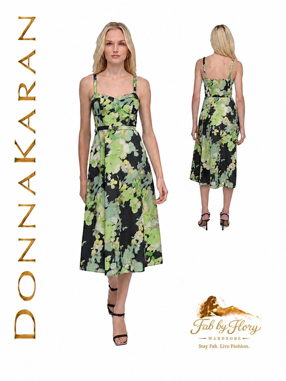 DKNY Women’s Cotton Corset Belted Floral Midi Dress – NWT